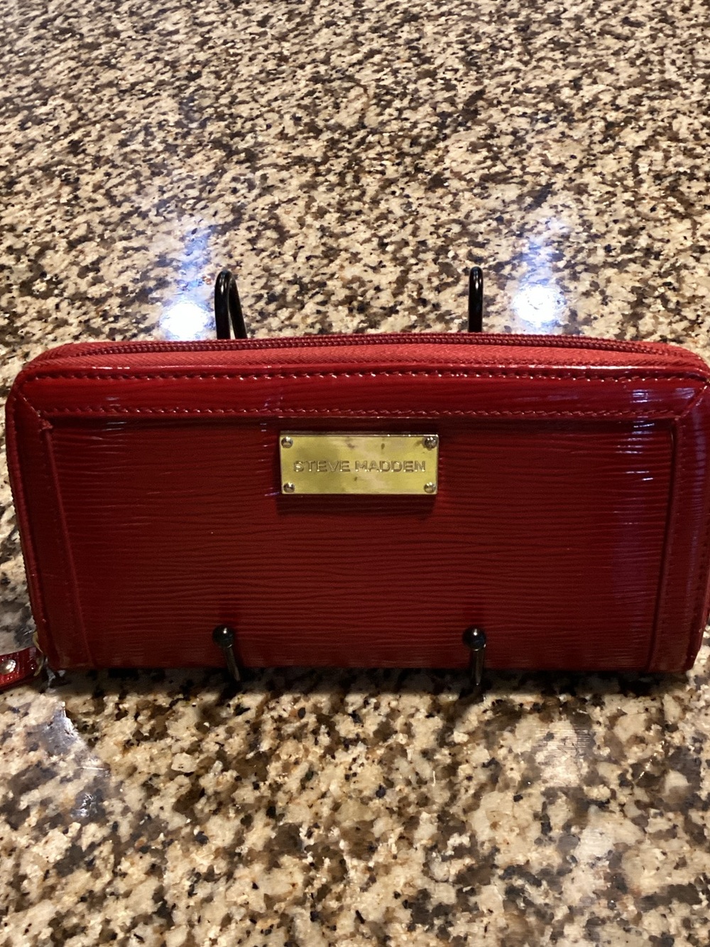 Steve Madden Red Patent Zip Wallet with Gold Plaque